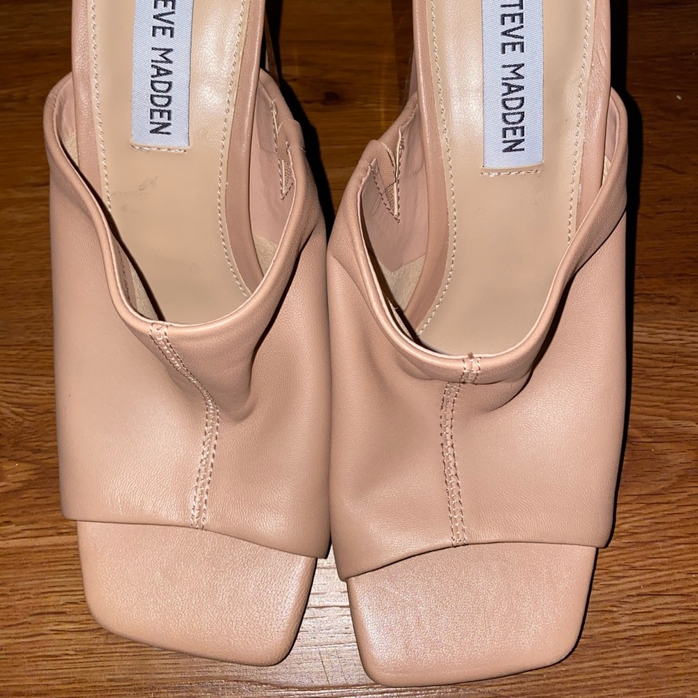 Tule Leather Block Heel Dress Square Toe Mules